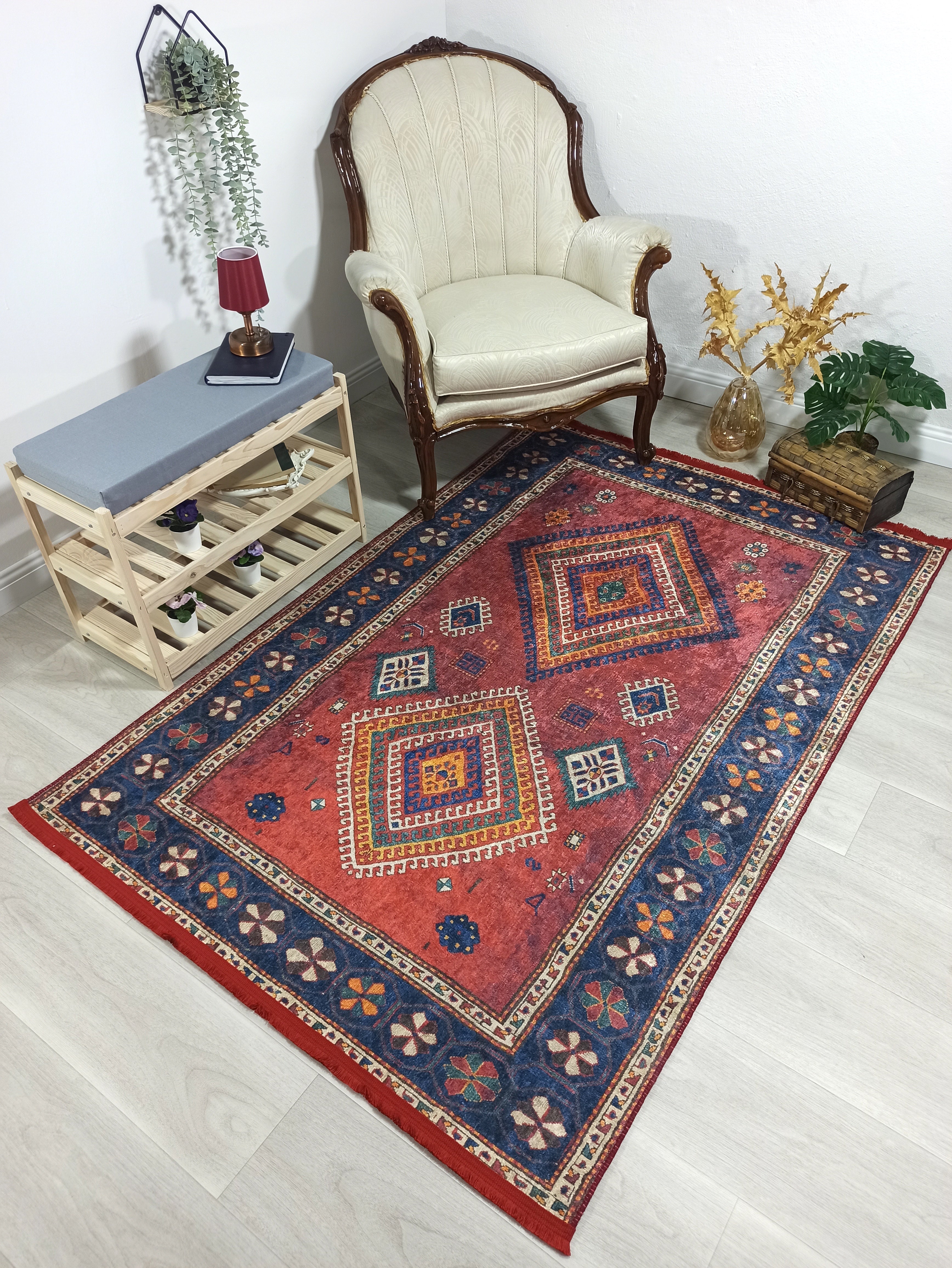 Uşak Dark Red Beige Kilim Carpet