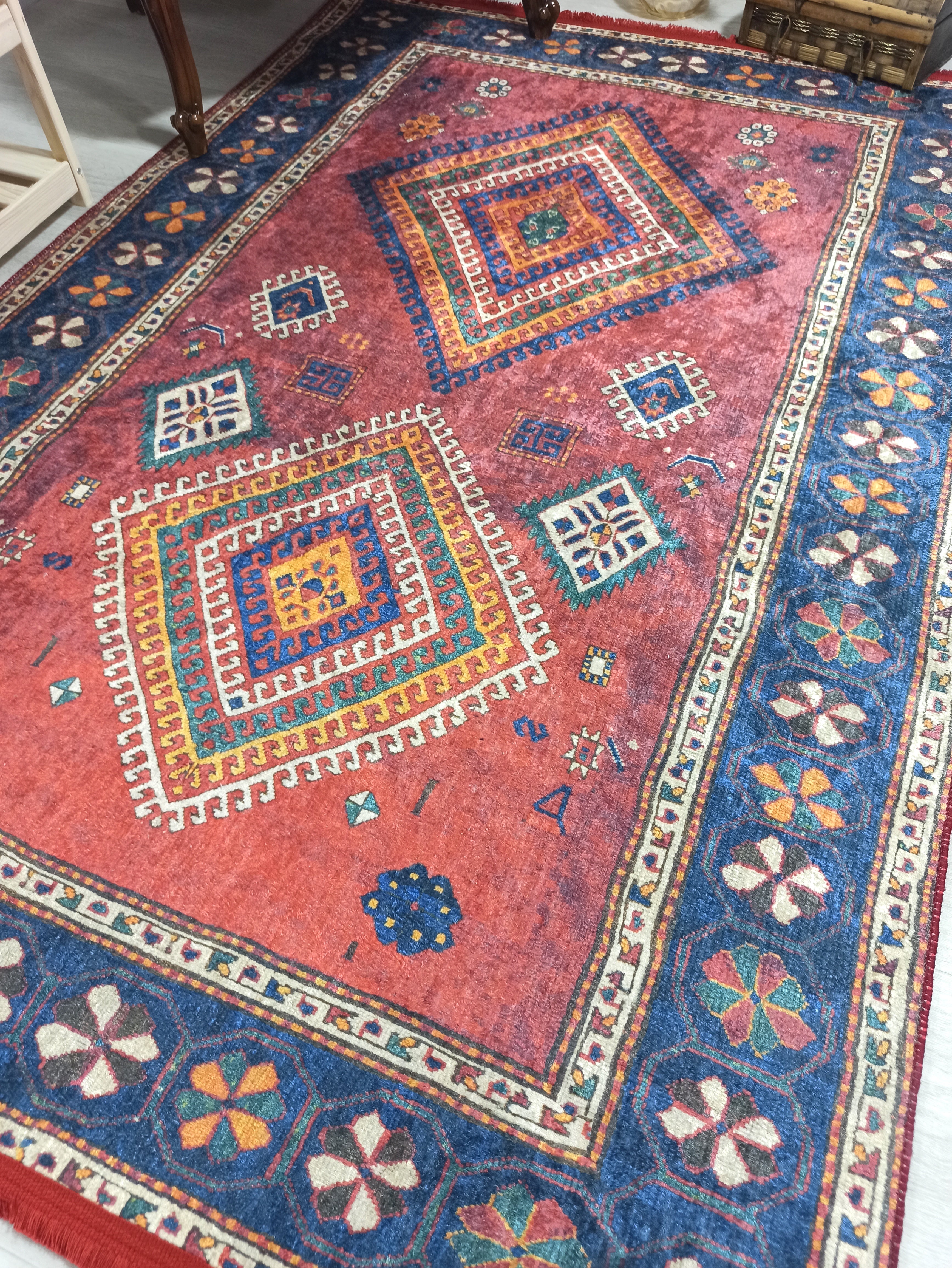 Uşak Dark Red Beige Kilim Carpet