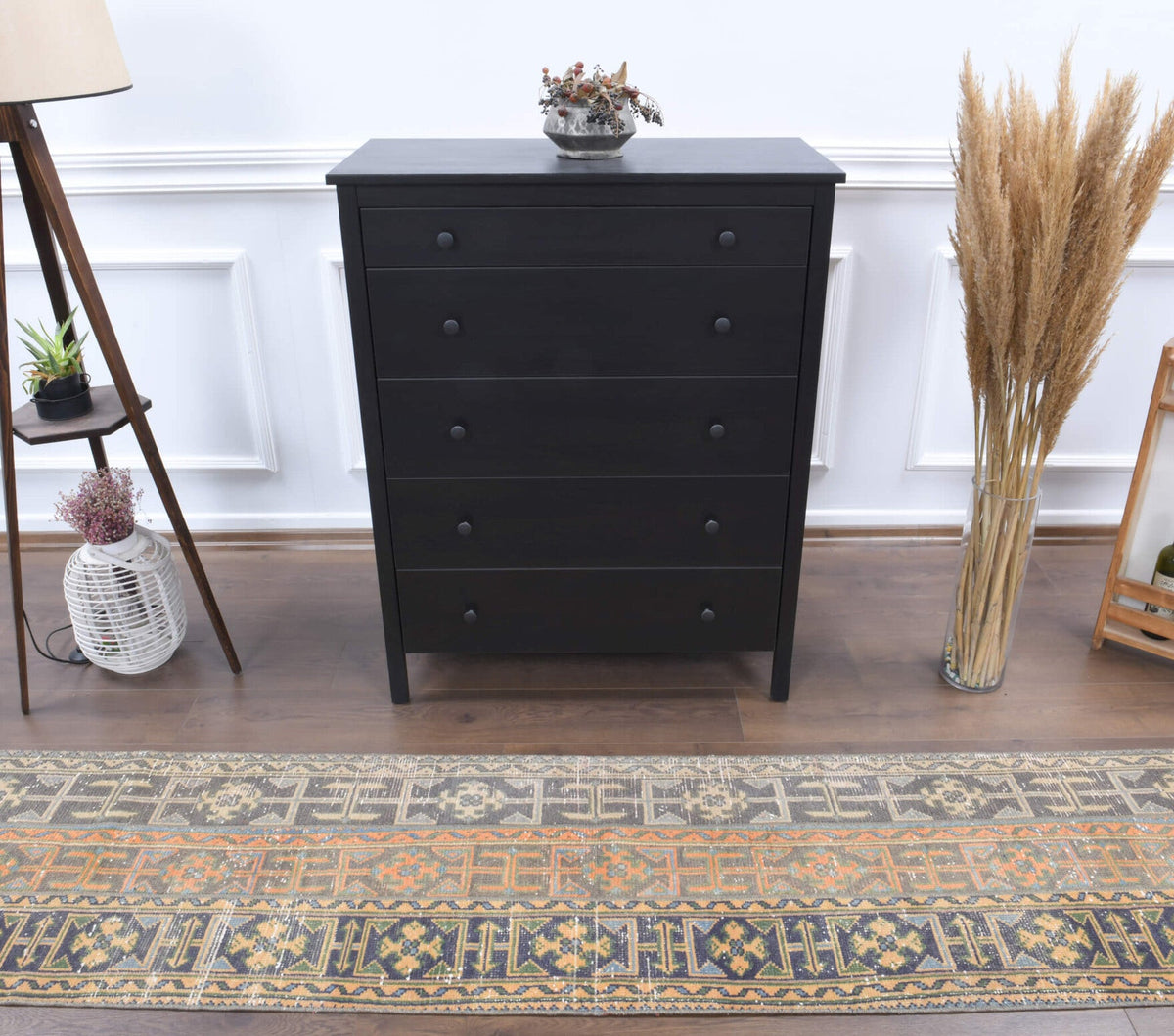 El yapımı vintage yolluk 61x315 cm i̇kat desenli yün - detay görünümü