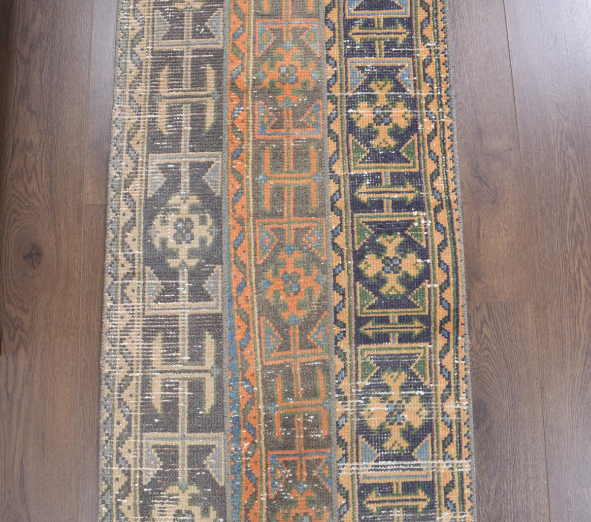 El yapımı vintage yolluk 61x315 cm i̇kat desenli yün - desen detayı
