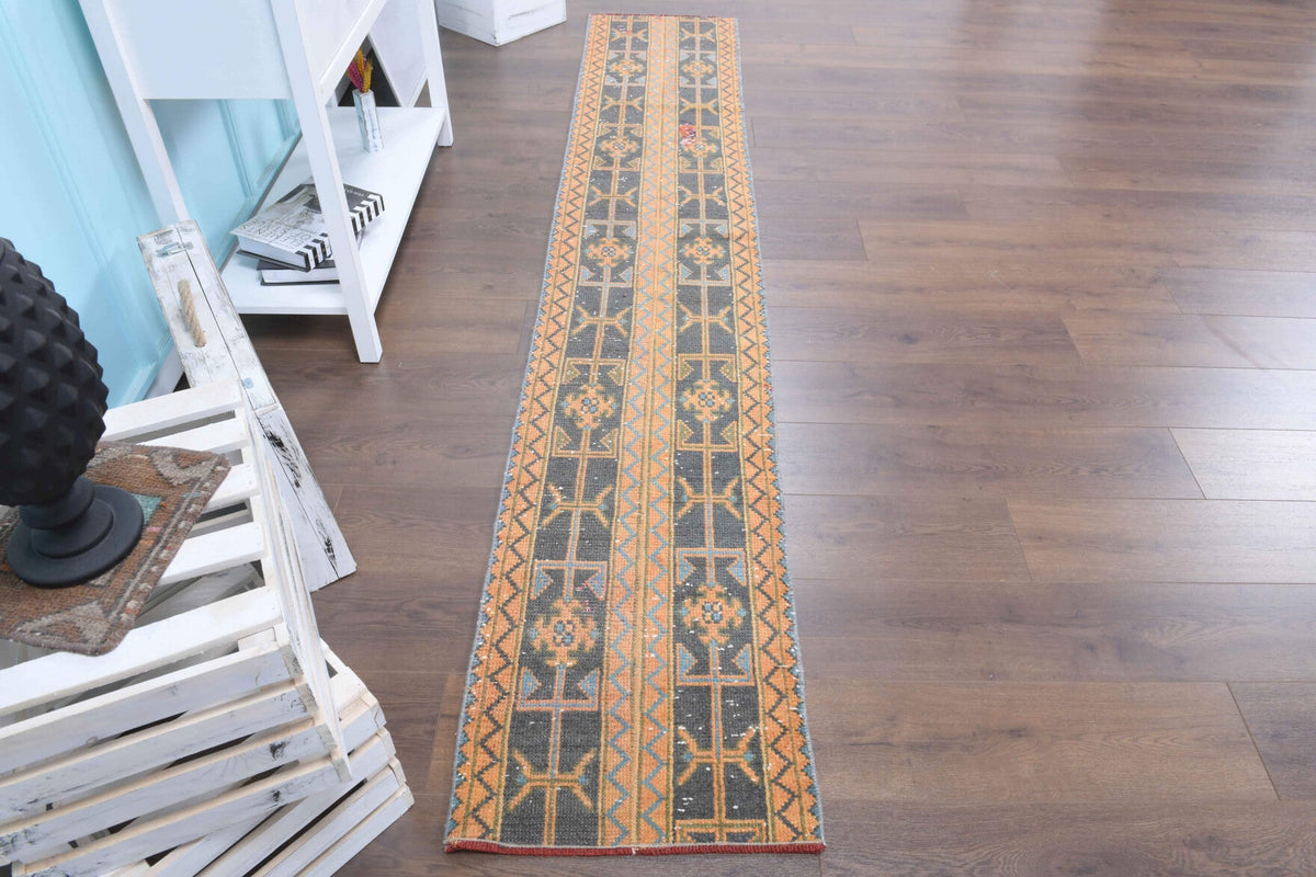 El yapımı vintage yolluk 51x295 cm oryantal desenli yün - detay görünümü