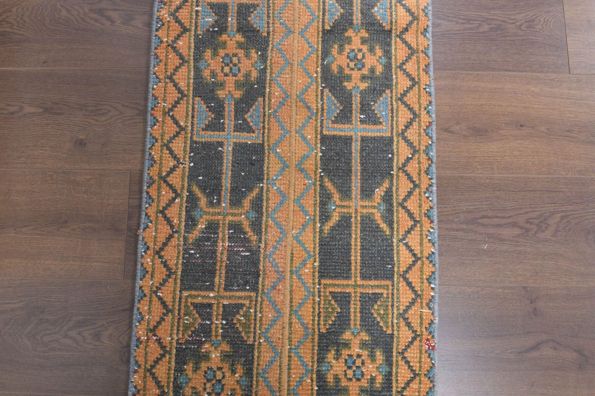 El yapımı vintage yolluk 51x295 cm oryantal desenli yün - kenar ve saçak detayı