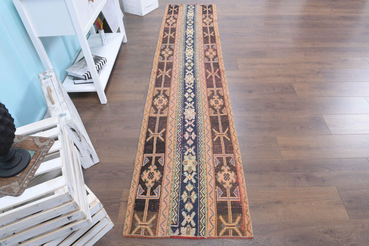 El yapımı vintage yolluk 64x292 cm i̇kat desenli yün - detay görünümü