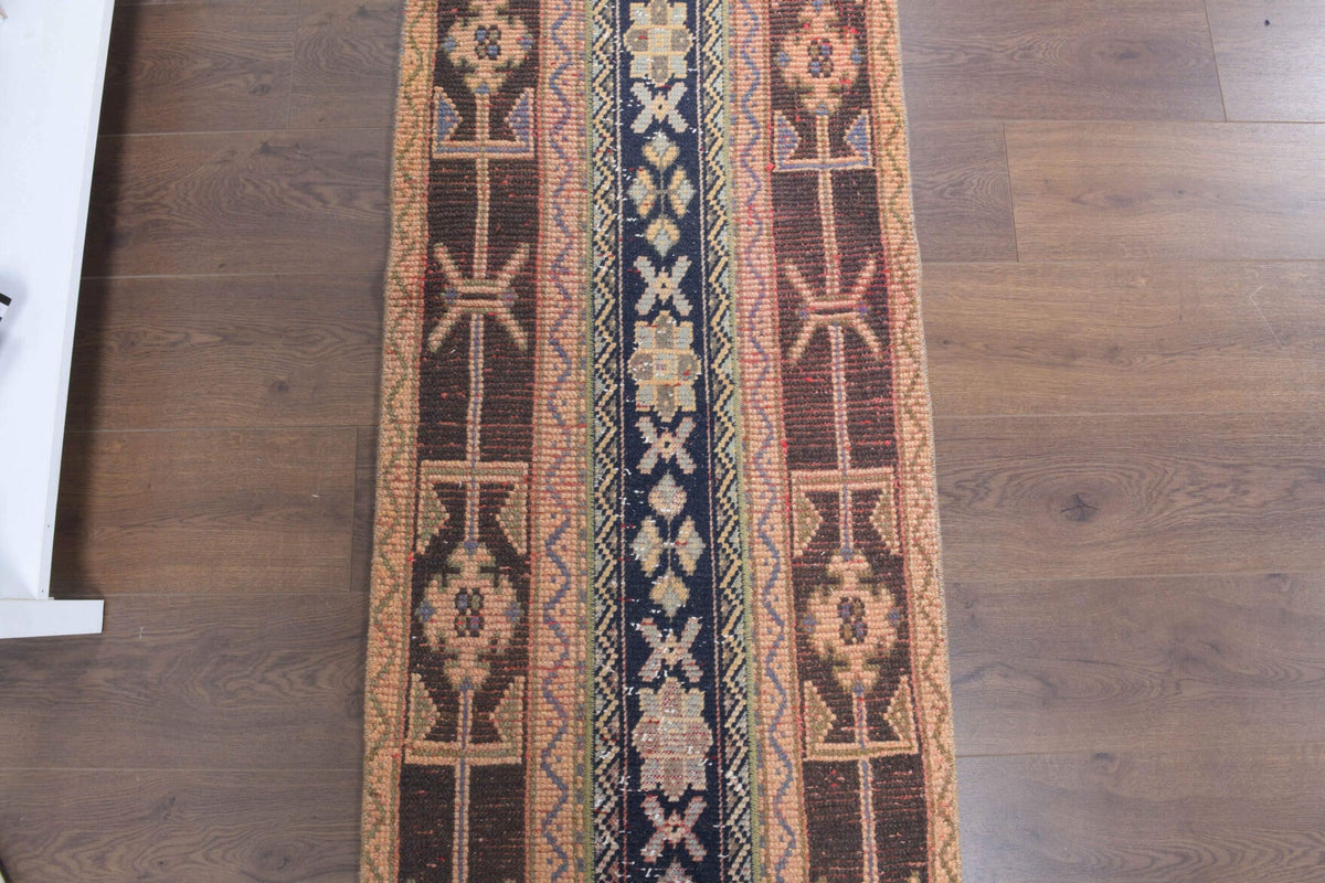 El yapımı vintage yolluk 64x292 cm i̇kat desenli yün - kenar ve saçak detayı