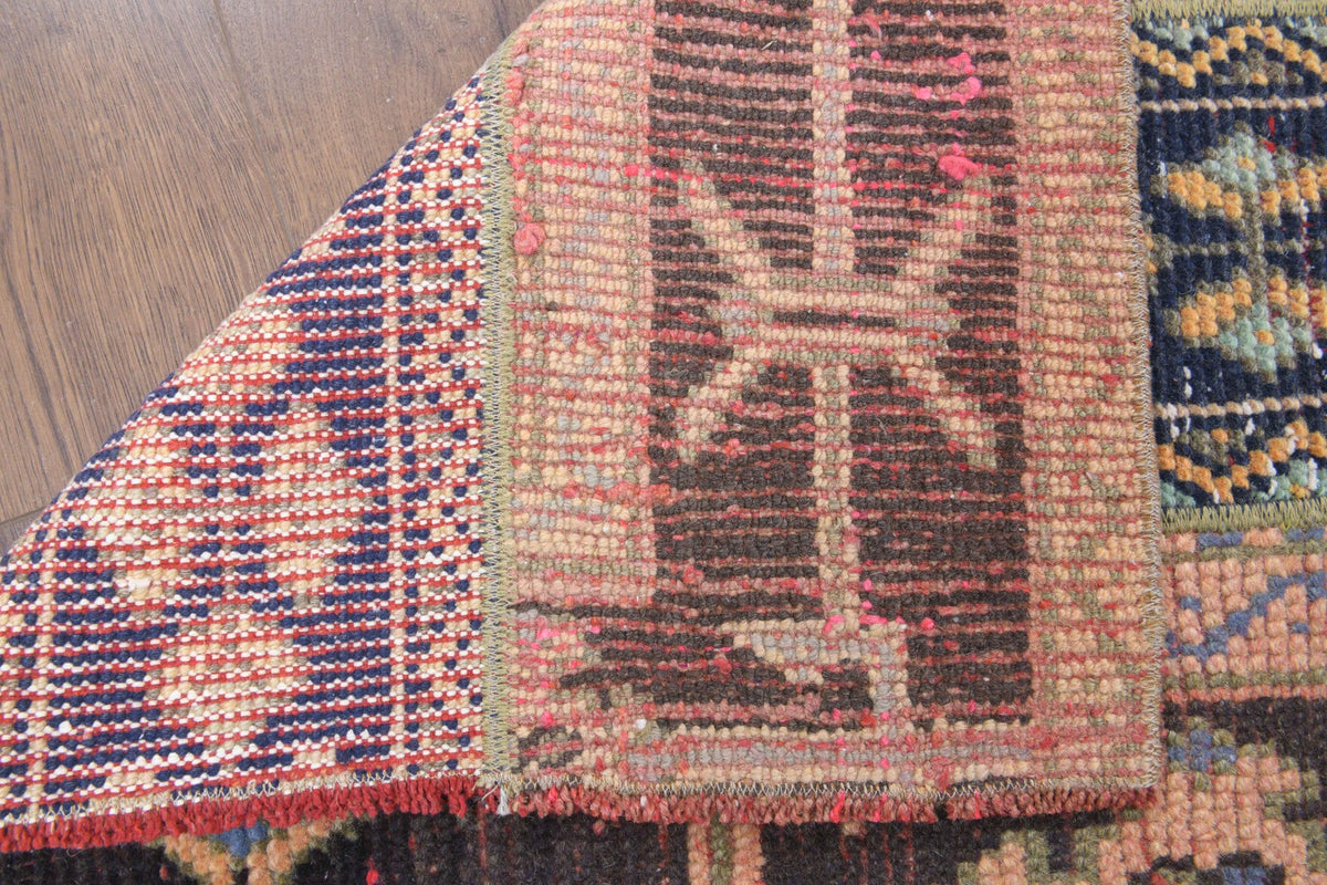 El yapımı vintage yolluk 64x292 cm i̇kat desenli yün - üstten görünüm