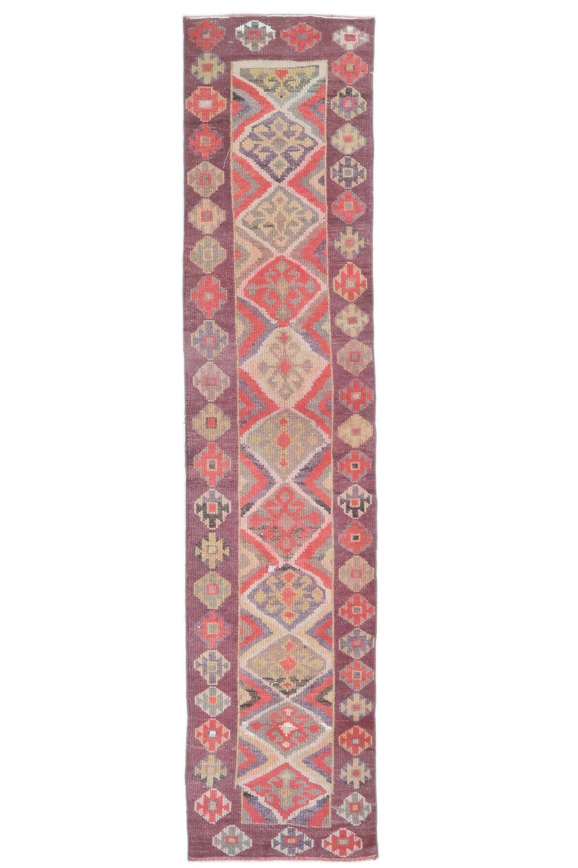 El yapımı vintage yolluk 61x305 cm i̇kat desenli yün - açık alan görünümü