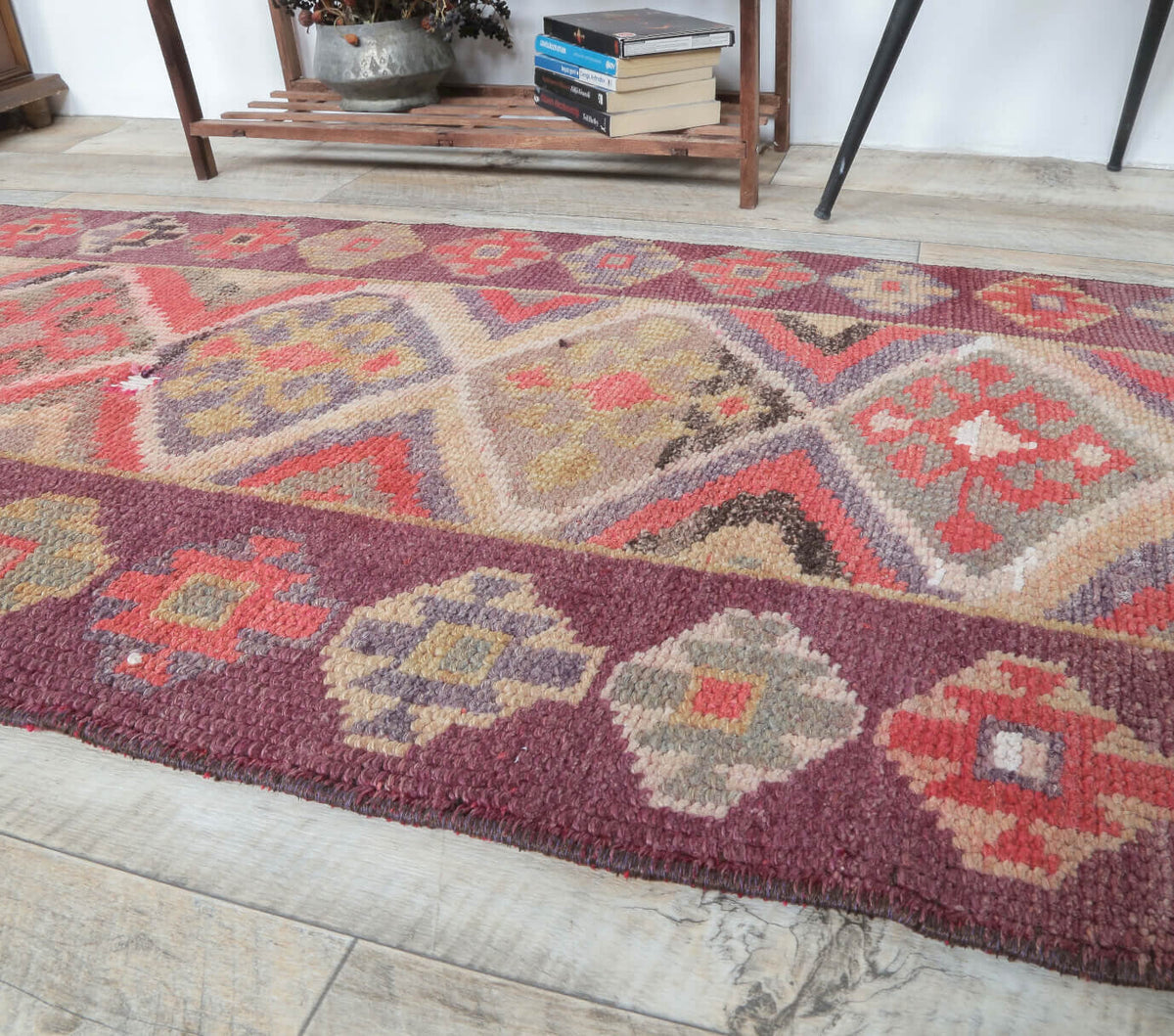 El yapımı vintage yolluk 61x305 cm i̇kat desenli yün - desen detayı