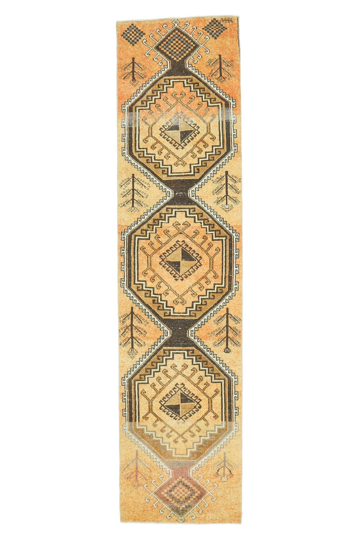 El yapımı vintage yolluk 74x302 cm tribal desenli yün - açık alan görünümü
