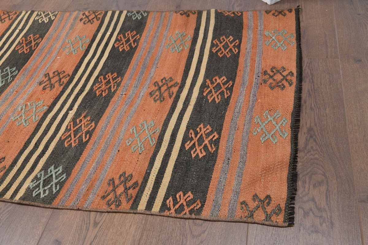 El yapımı vintage yolluk 71x292 cm çizgili desenli yün - üstten görünüm