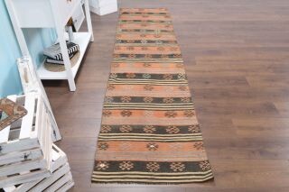 El yapımı vintage yolluk 71x292 cm çizgili desenli yün - mekan görünümü