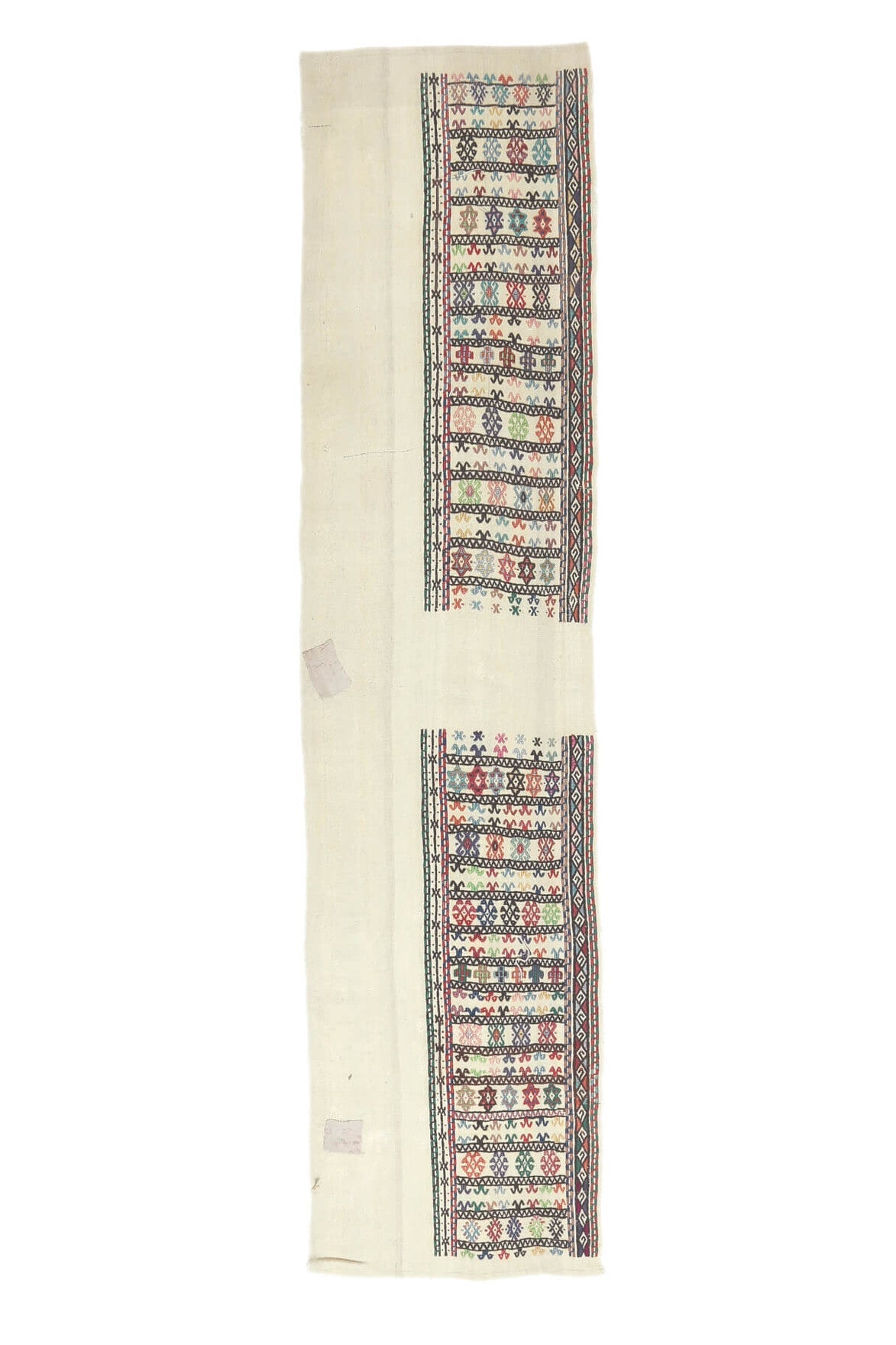 El yapımı vintage yolluk 74x305 cm tribal desenli yün - üstten görünüm