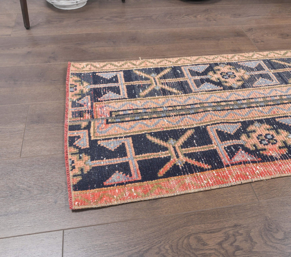 El yapımı vintage yolluk 48x310 cm i̇kat desenli yün - desen detayı