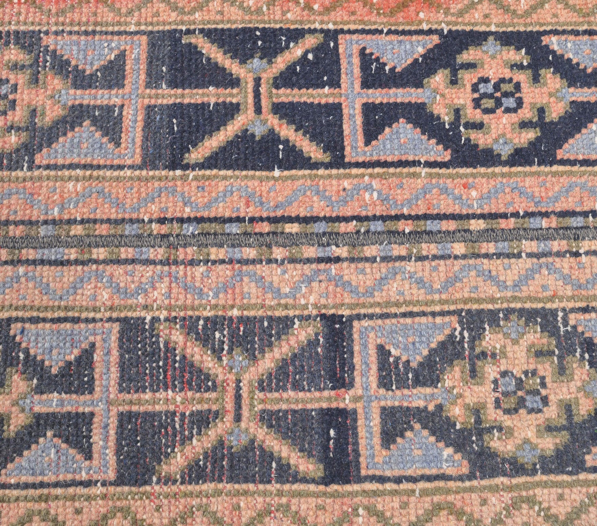 El yapımı vintage yolluk 48x310 cm i̇kat desenli yün - üstten görünüm