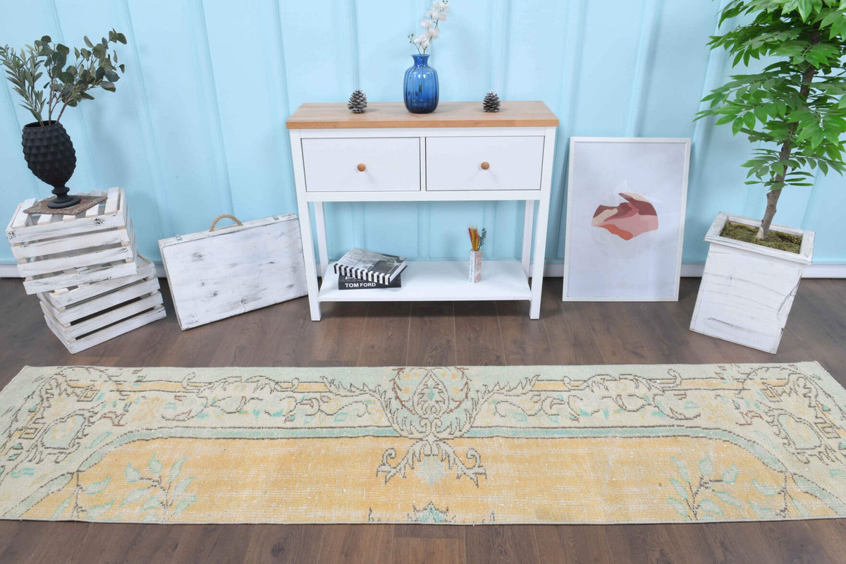El yapımı vintage yolluk 71x307 cm oryantal desenli yün - detay görünümü