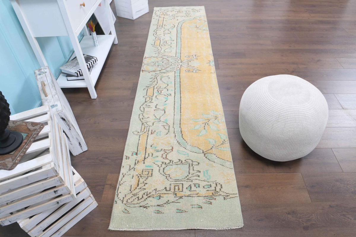 El yapımı vintage yolluk 71x307 cm oryantal desenli yün - yakın çekim doku detayı