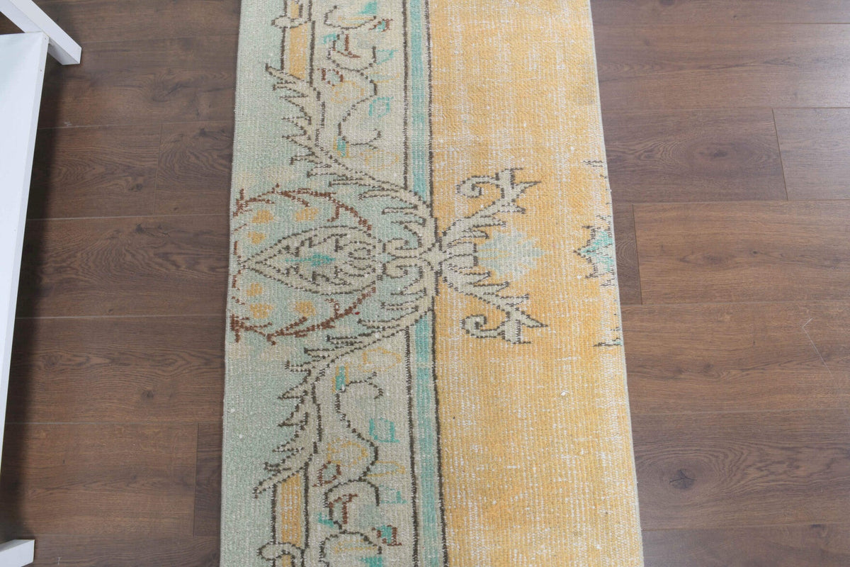 El yapımı vintage yolluk 71x307 cm oryantal desenli yün - kenar ve saçak detayı