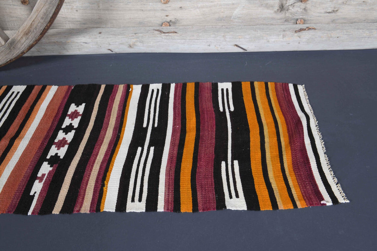 El yapımı vintage yolluk 61x295 cm çizgili desenli yün - desen detayı