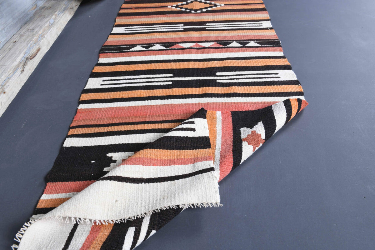 El yapımı vintage yolluk 61x295 cm çizgili desenli yün - farklı açıdan görünüm