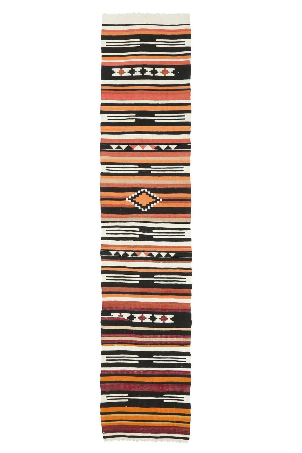 El yapımı vintage yolluk 61x295 cm çizgili desenli yün - ışık altında renk detayı