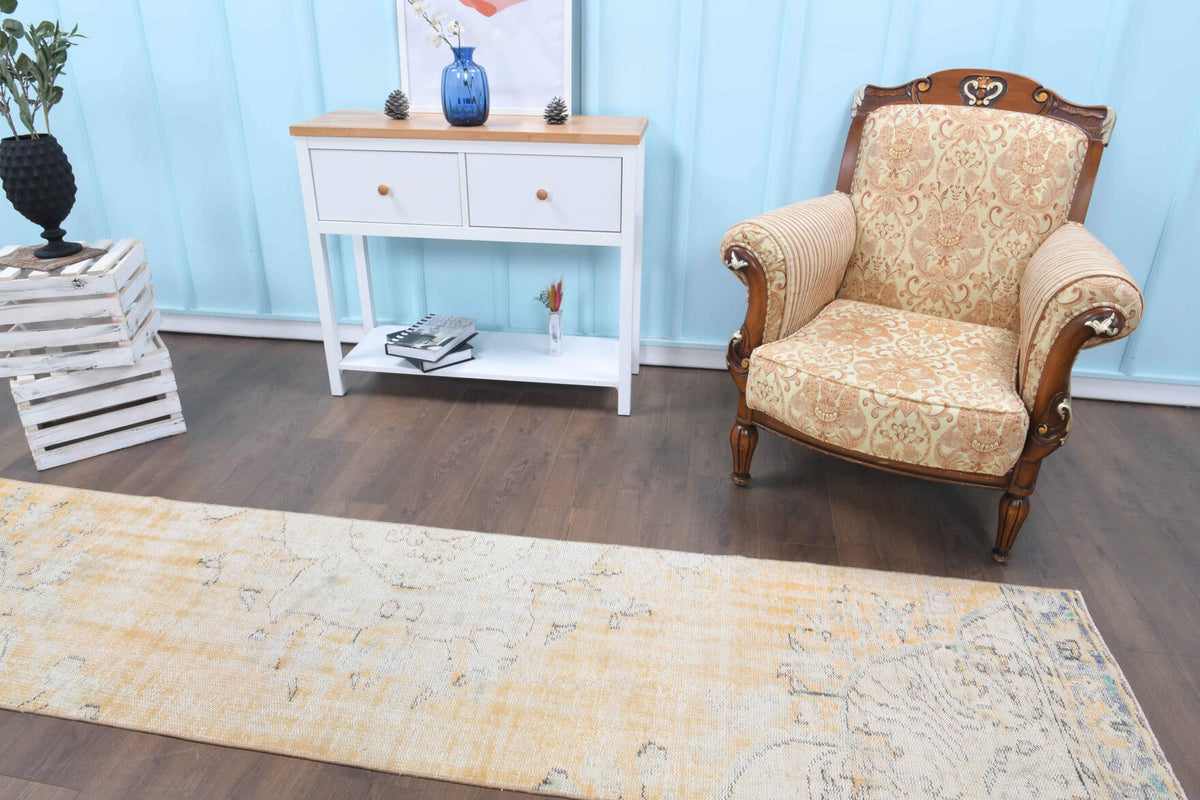 El yapımı vintage yolluk 71x302 cm çiçek desenli desenli yün - kenar ve saçak detayı