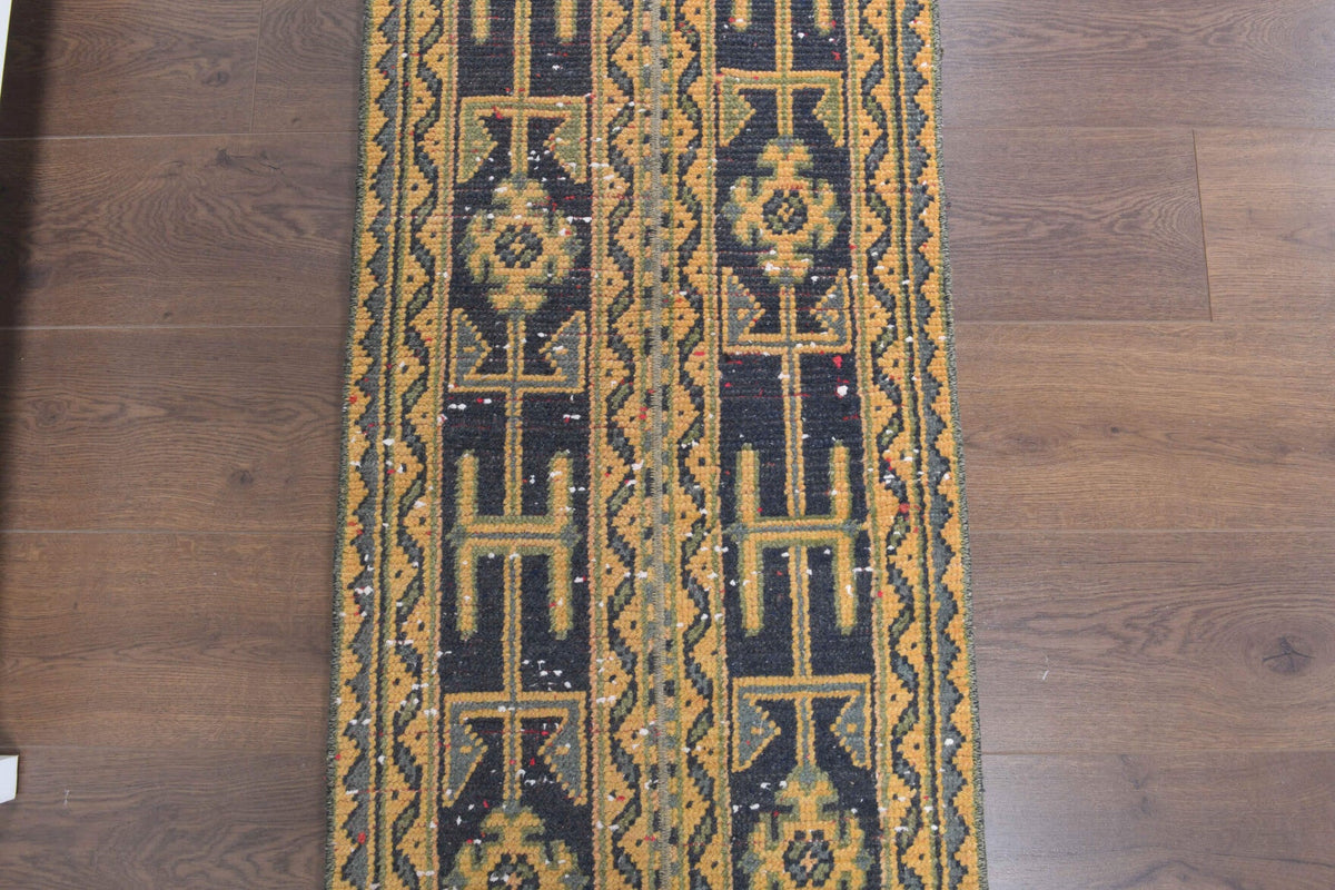 El yapımı vintage yolluk 56x325 cm i̇kat desenli yün - kenar ve saçak detayı