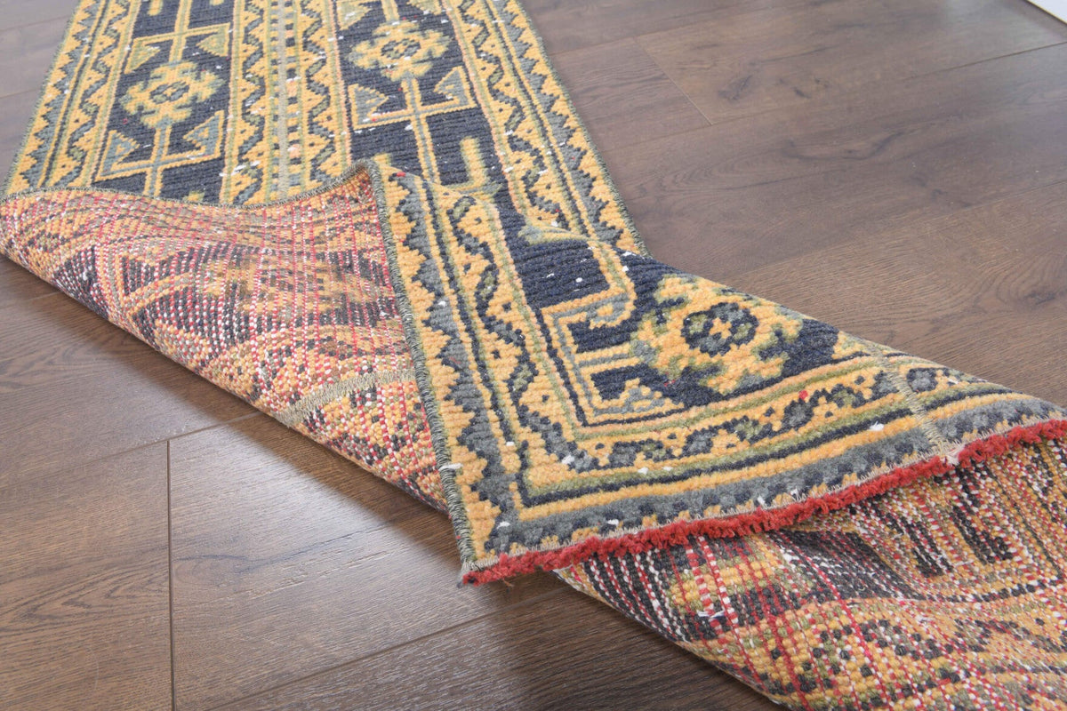 El yapımı vintage yolluk 56x325 cm i̇kat desenli yün - üstten görünüm
