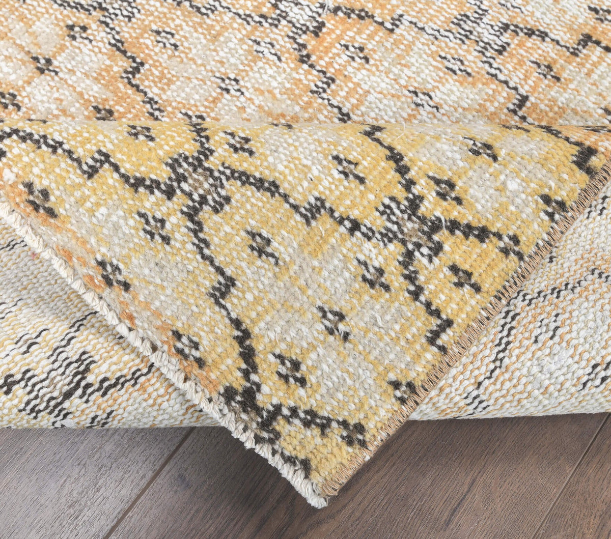 El yapımı vintage yolluk 74x325 cm i̇kat desenli yün - desen detayı