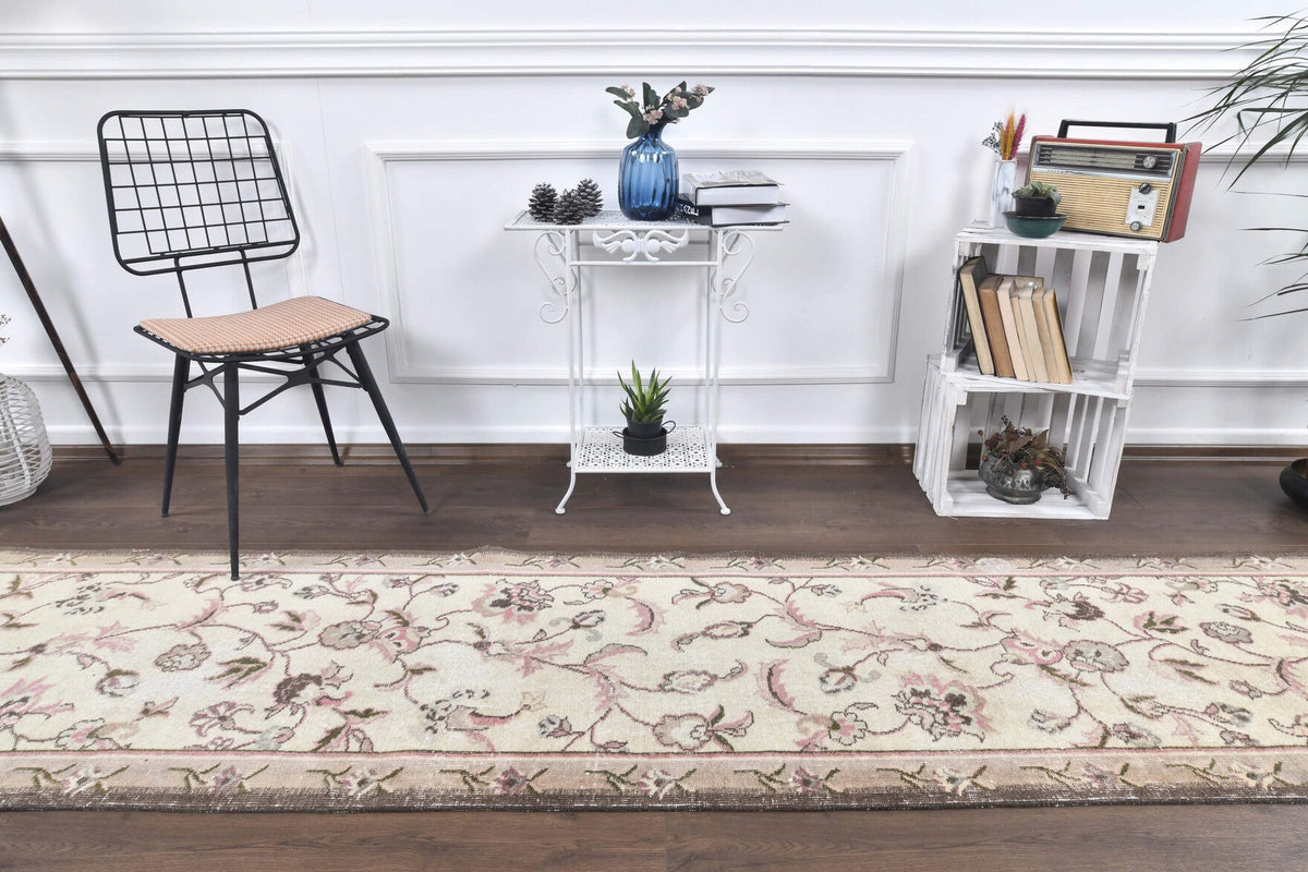 El yapımı vintage yolluk 76x348 cm çiçek desenli desenli yün - detay görünümü