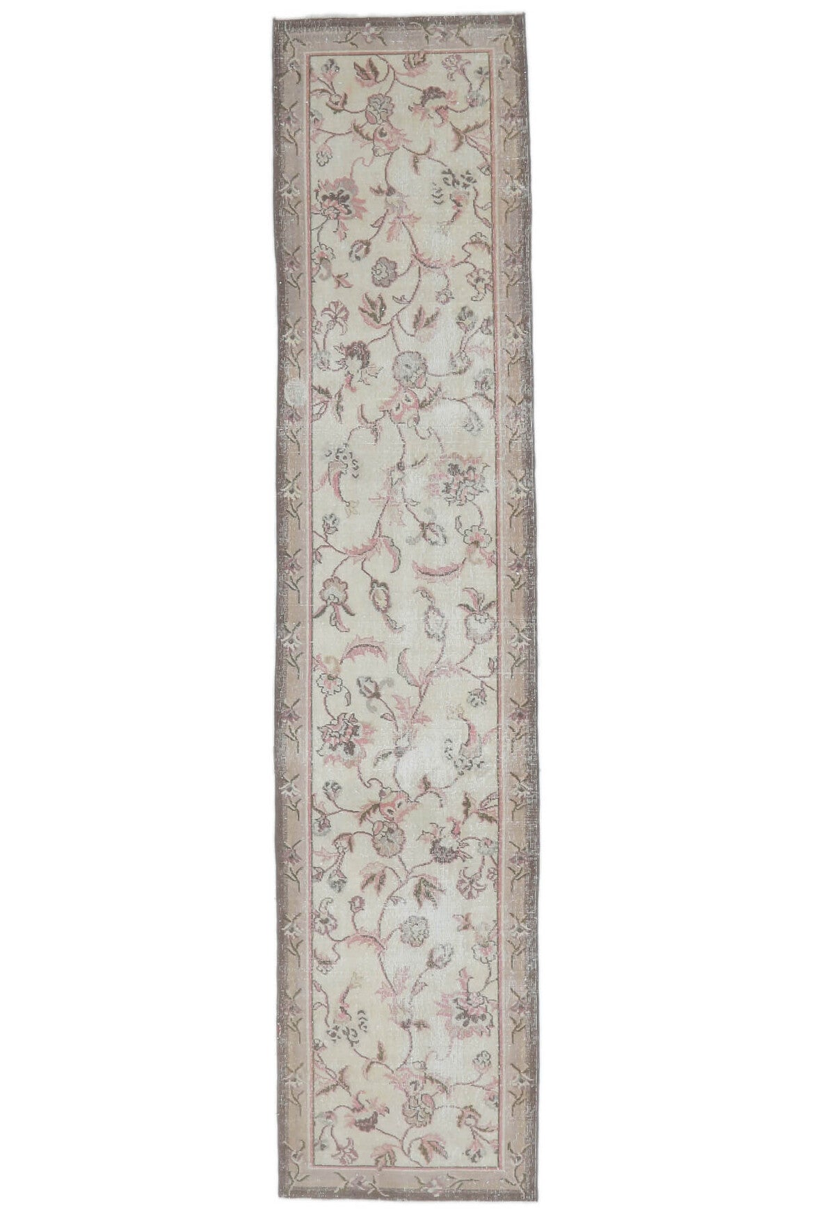 El yapımı vintage yolluk 76x348 cm çiçek desenli desenli yün - açık alan görünümü