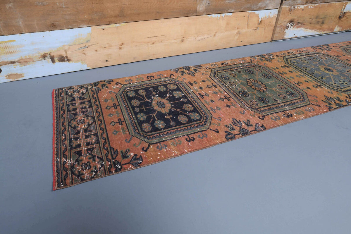 El yapımı vintage yolluk 66x345 cm i̇kat desenli yün - detay görünümü