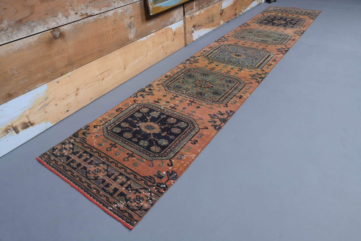 El yapımı vintage yolluk 66x345 cm i̇kat desenli yün - açık alan görünümü