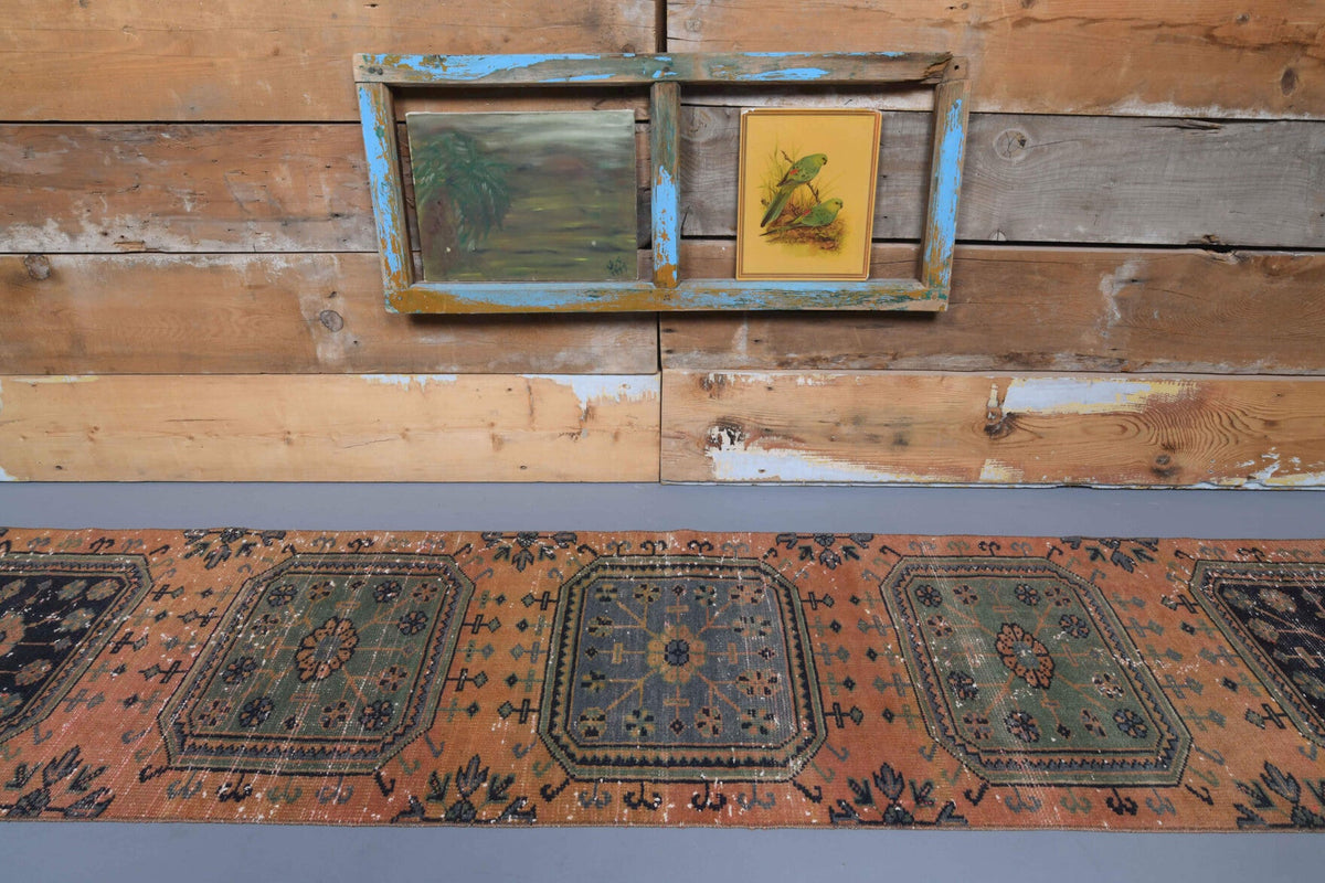 El yapımı vintage yolluk 66x345 cm i̇kat desenli yün - kenar ve saçak detayı