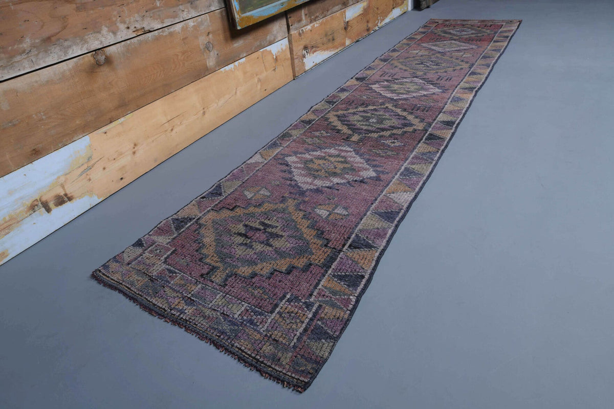 El yapımı vintage yolluk 74x338 cm geometrik desenli yün - açık alan görünümü