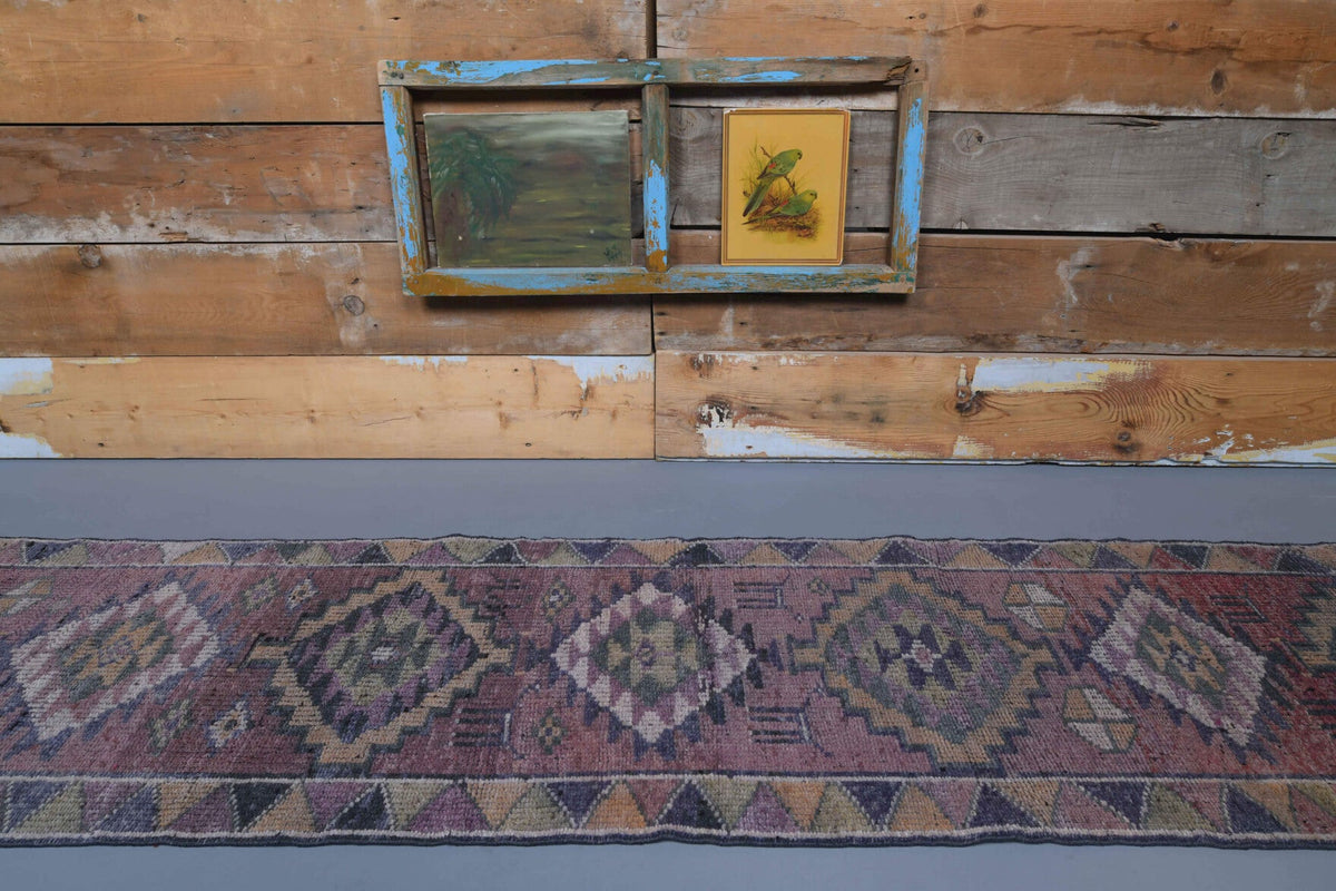El yapımı vintage yolluk 74x338 cm geometrik desenli yün - detay görünümü