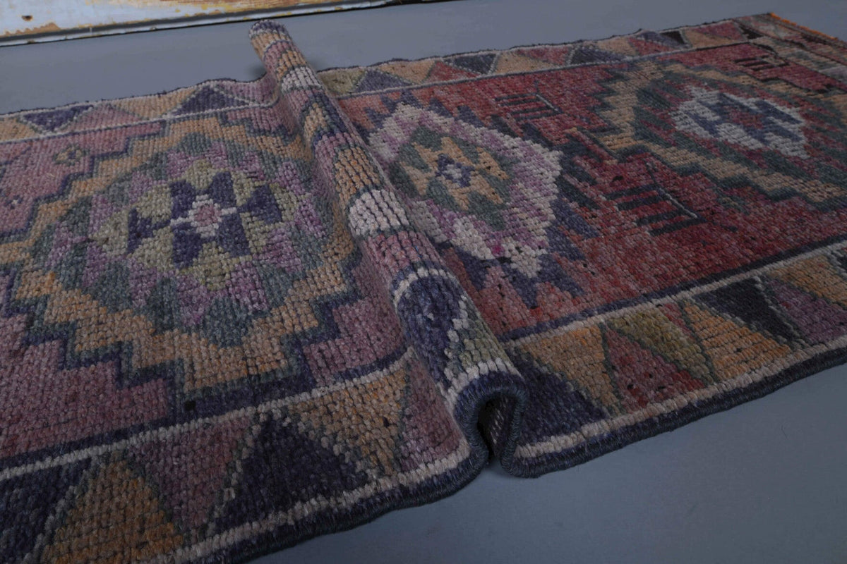 El yapımı vintage yolluk 74x338 cm geometrik desenli yün - mekan görünümü