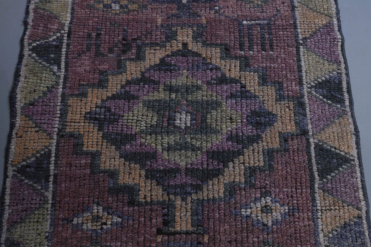 El yapımı vintage yolluk 74x338 cm geometrik desenli yün - üstten görünüm