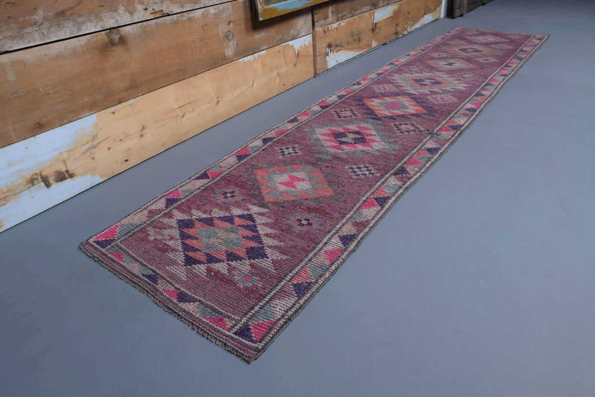 El yapımı vintage yolluk 74x330 cm i̇kat desenli yün - açık alan görünümü