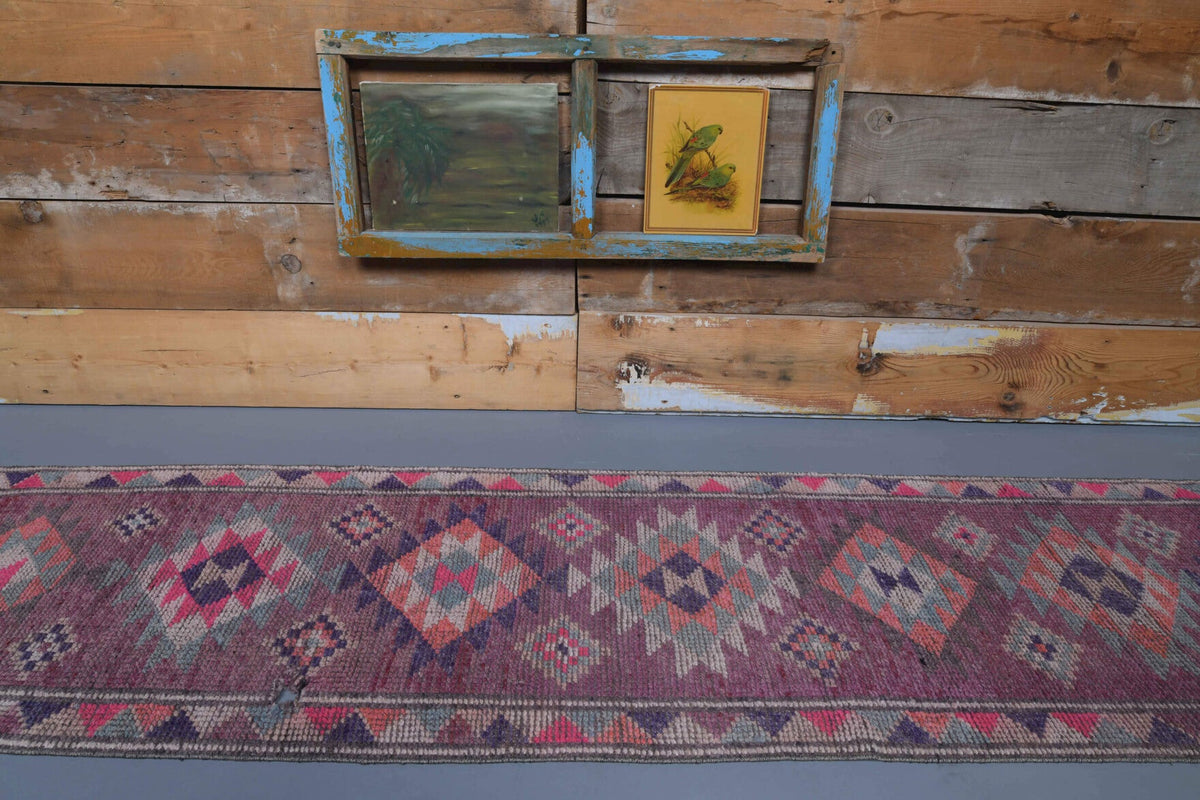 El yapımı vintage yolluk 74x330 cm i̇kat desenli yün - detay görünümü