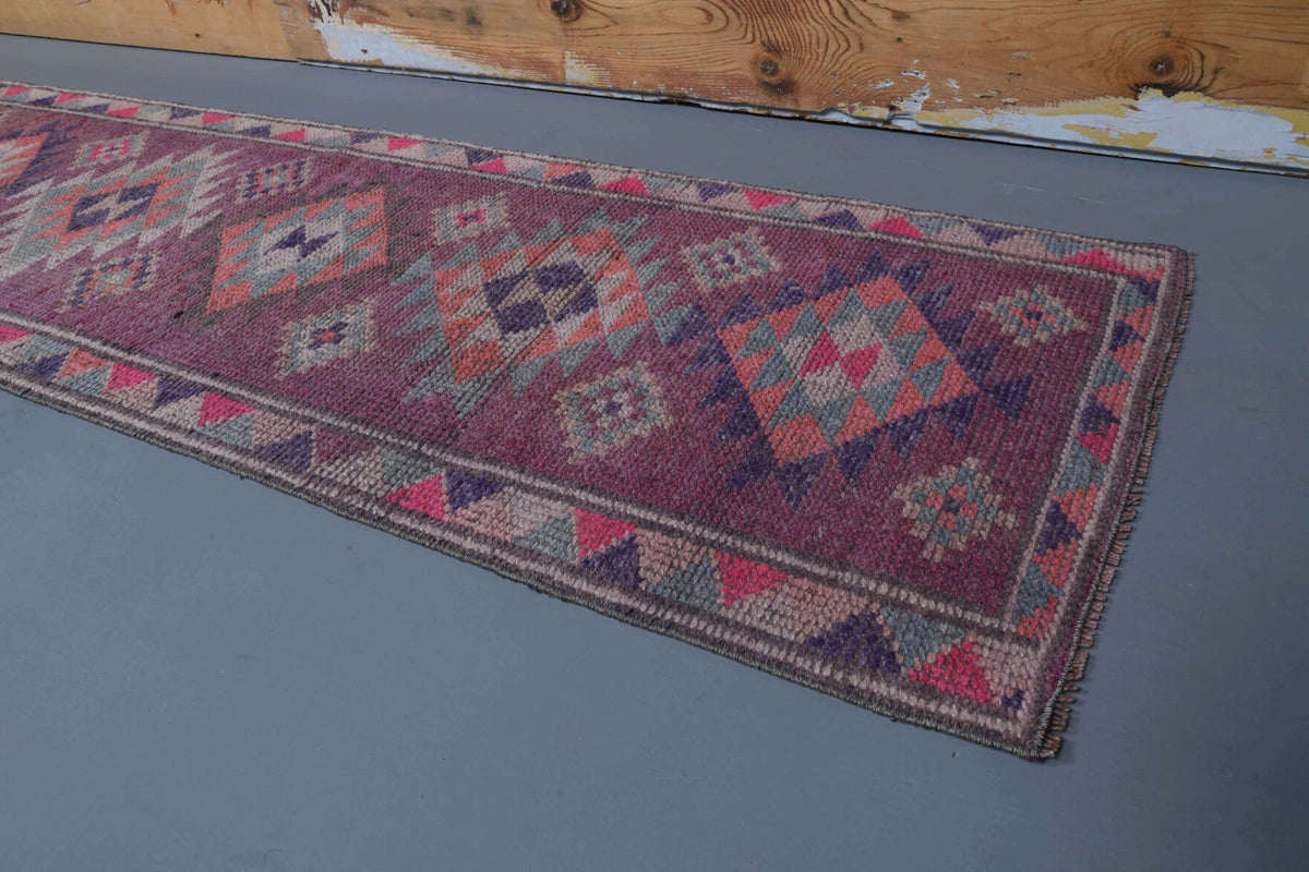 El yapımı vintage yolluk 74x330 cm i̇kat desenli yün - kenar ve saçak detayı
