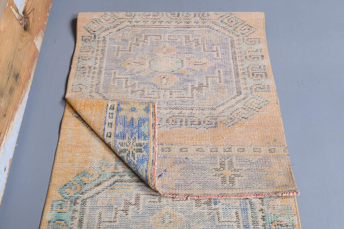 El yapımı vintage yolluk 74x340 cm oryantal desenli yün - üstten görünüm