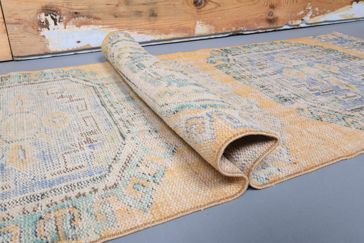 El yapımı vintage yolluk 74x340 cm oryantal desenli yün - açık alan görünümü