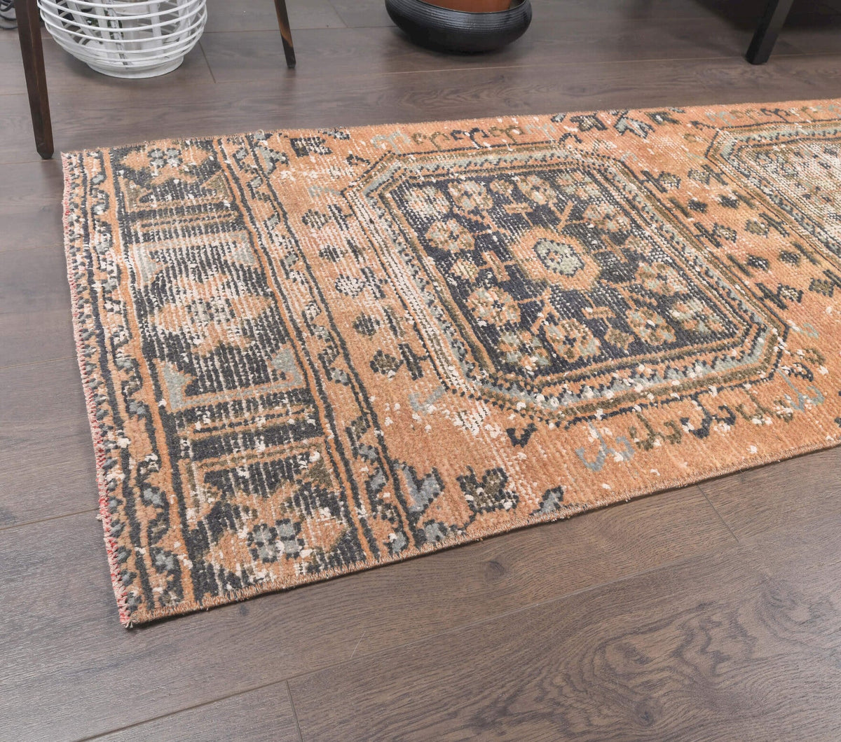El yapımı vintage yolluk 71x338 cm çiçek desenli desenli yün - desen detayı