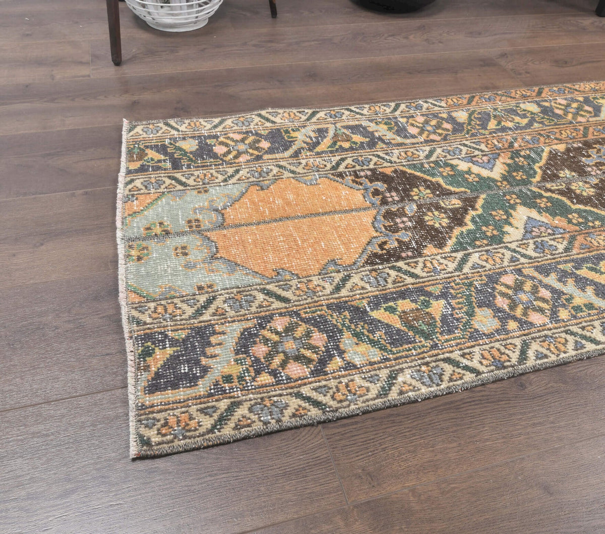 El yapımı vintage yolluk 64x345 cm i̇kat desenli yün - desen detayı
