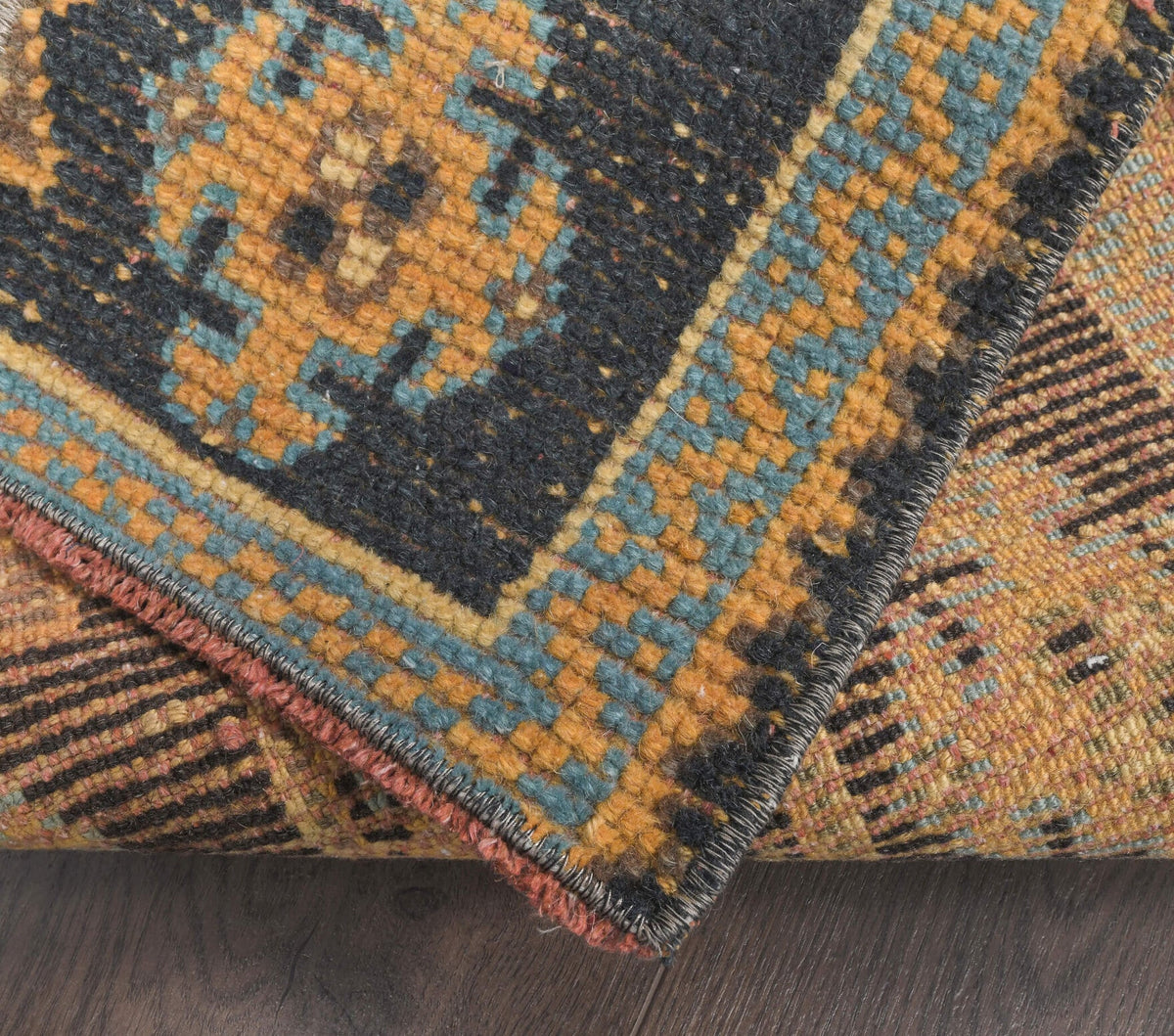 El yapımı vintage yolluk 51x340 cm patchwork desenli yün - desen detayı