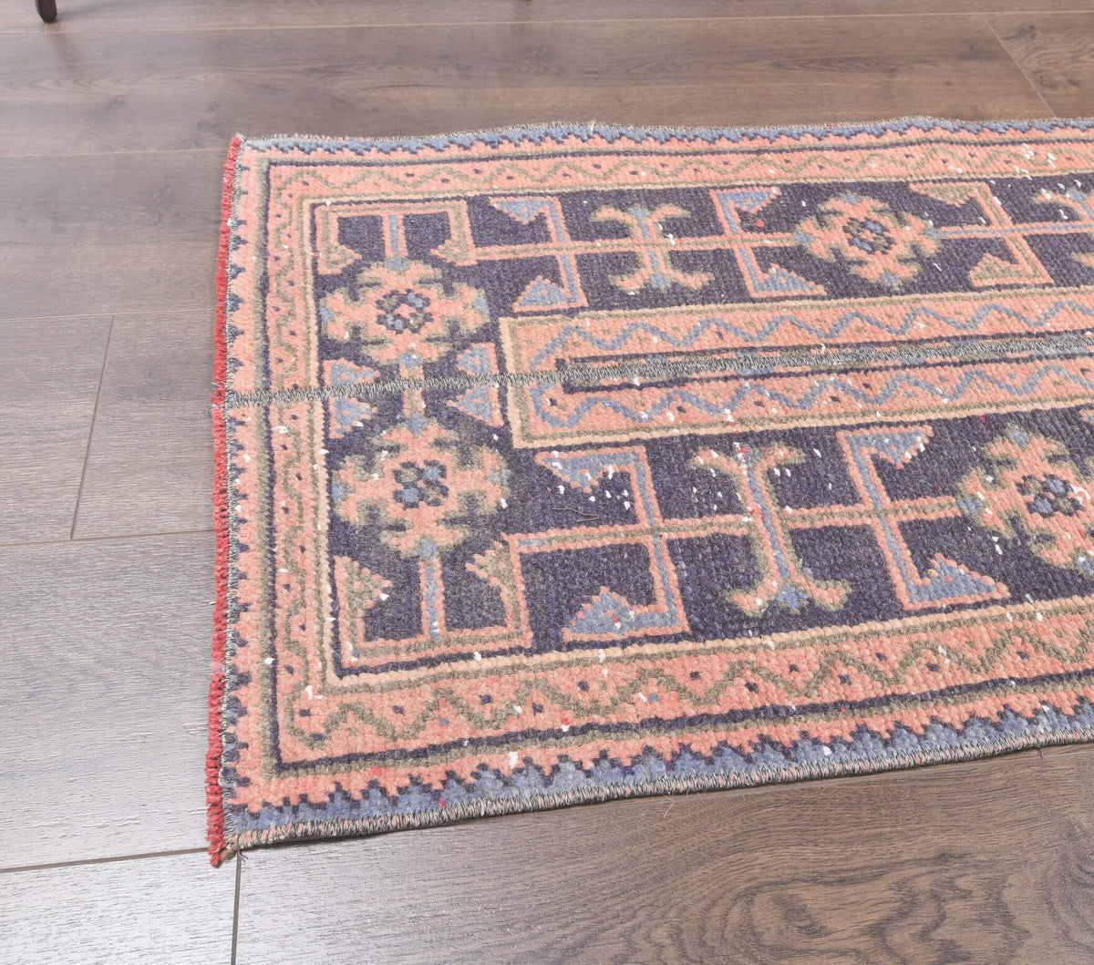 El yapımı vintage yolluk 56x330 cm patchwork desenli yün - yakın çekim doku detayı