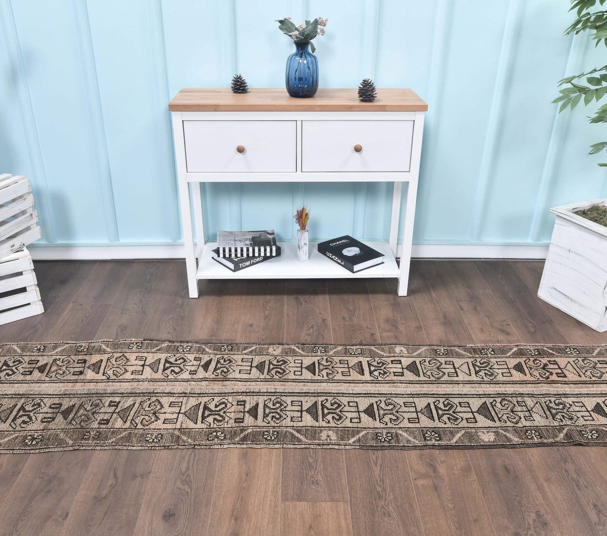 Antre ve koridor için ikat desenli patchwork vintage yolluk – 55x345 cm