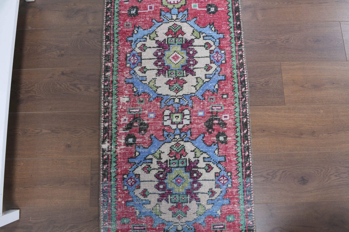 El yapımı vintage yolluk 61x320 cm oryantal desenli yün - kenar ve saçak detayı