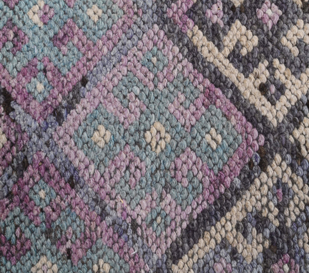 El yapımı vintage yolluk 74x351 cm geometrik desenli yün - kenar ve saçak detayı