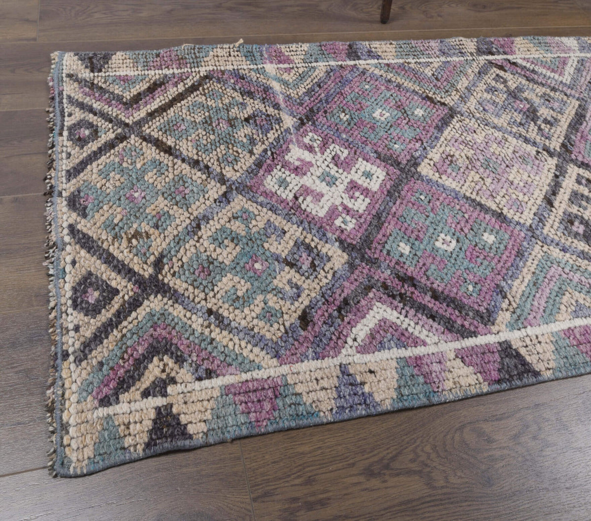 El yapımı vintage yolluk 74x351 cm geometrik desenli yün - mekan görünümü