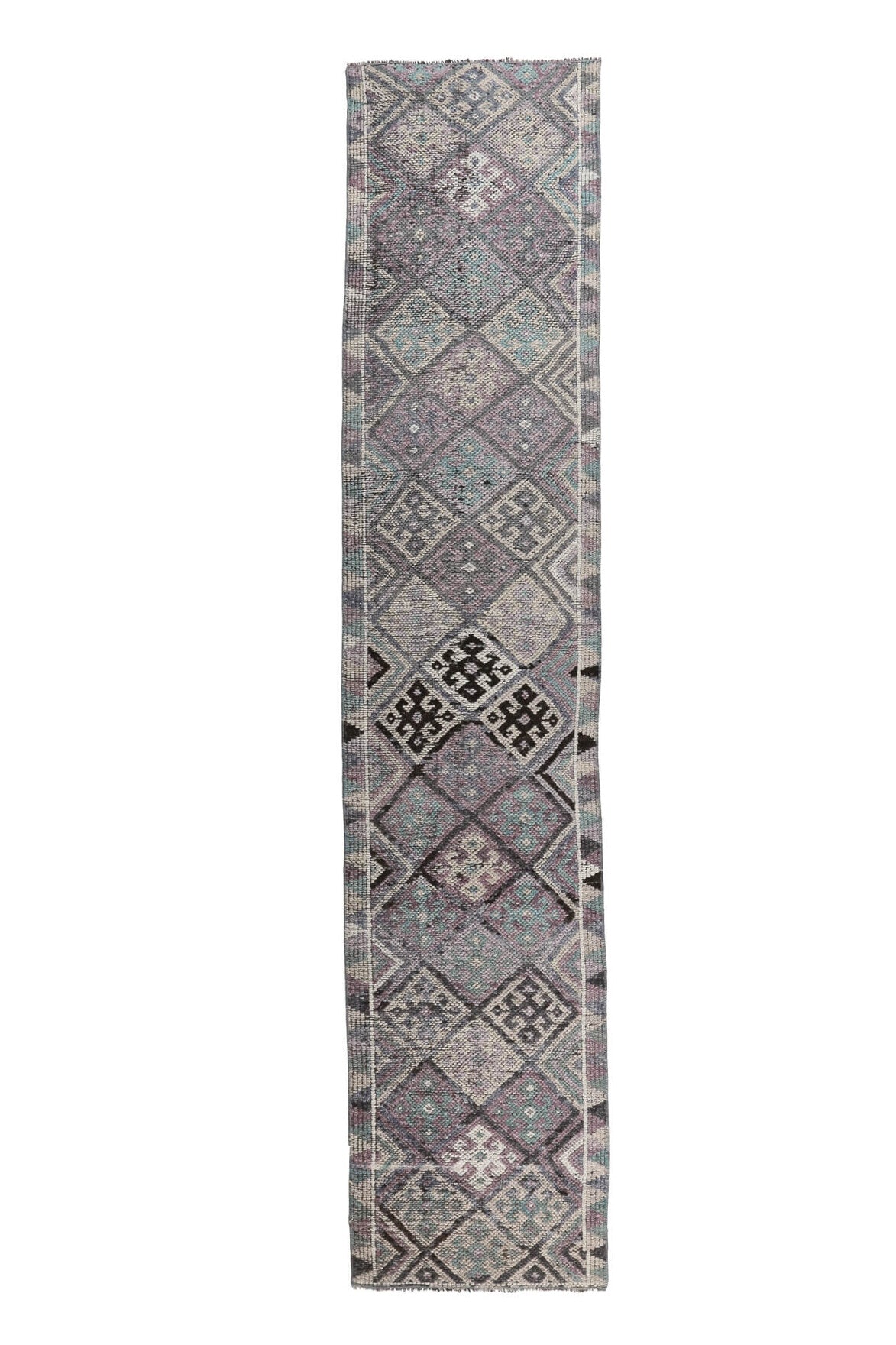 El yapımı vintage yolluk 74x351 cm geometrik desenli yün - açık alan görünümü